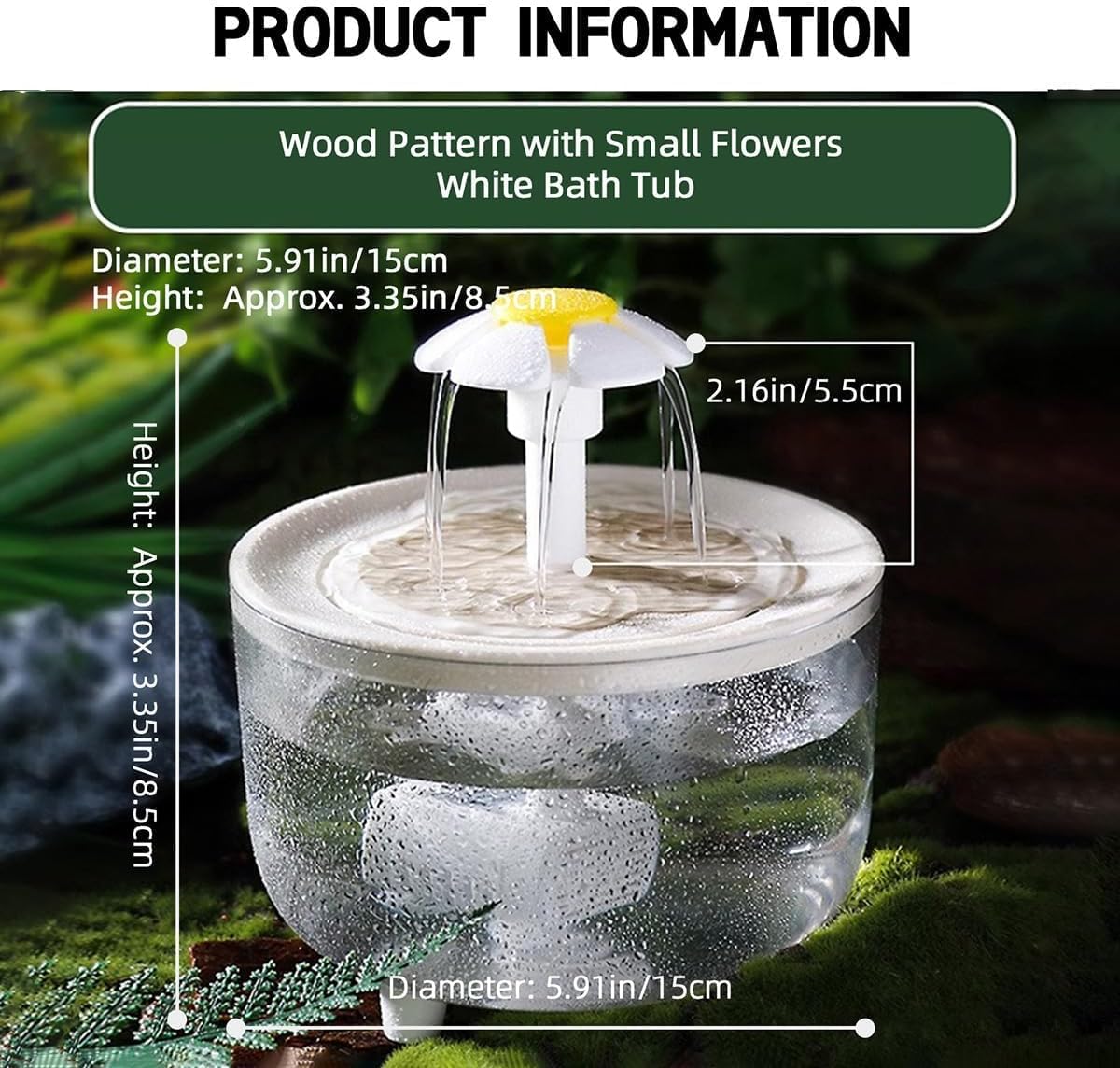 MANON ROSA Bird Bath for Parakeets - Small Bird Shower Bathing Fountain with Filtered Circulating Water Pool Sink for Parrots Lovebirds Conures Finches Cockatiels - Easy-Clean Pet Accessories (Clear)