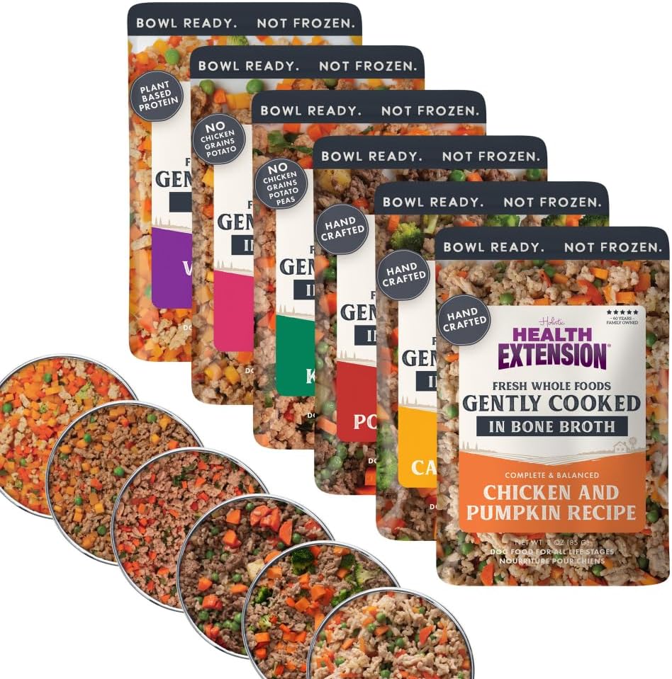 Health Extension Gently Cooked Grain-Free Variety Pack Dog Food, Human-Grade & Shelf-Stable with Superfoods, Supports Digestion, Immunity, Skin & Coat, 3 oz Pouch (Pack of 20)