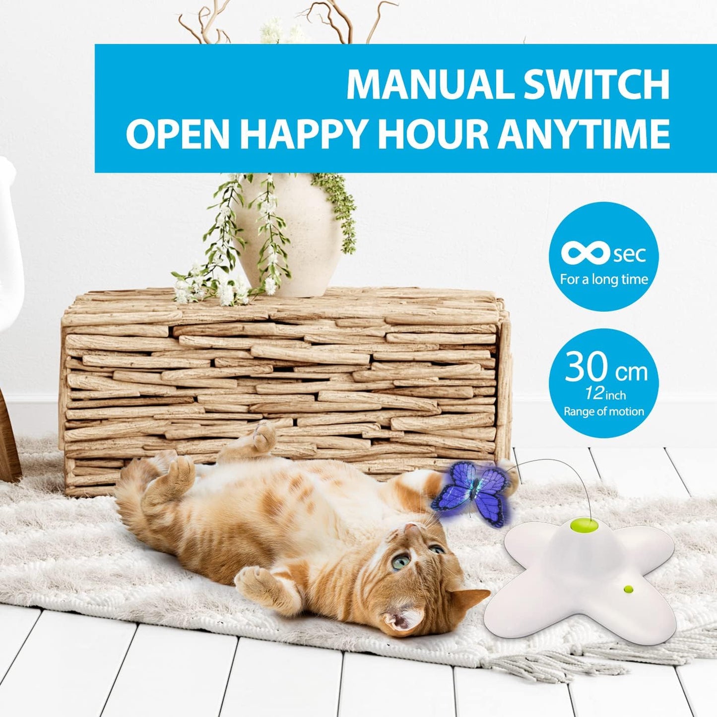 AFP Interactive Cat Toy, Butter-Fly Interactive for Indoor Cats, Flutter Bug Cat Toys, Flutter Rotating Kitten Toys with 2 Replacements