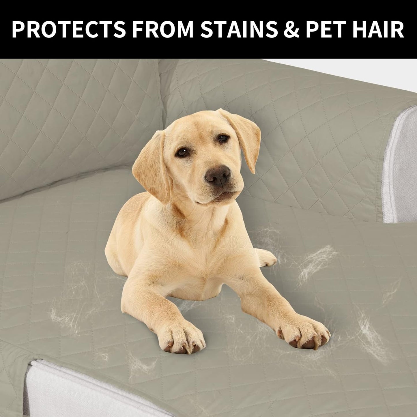 Easy-Going Reversible Chaise Lounge Couch Cover Water Resistant Sofa Cover Sectional L Shaped Sofa Slipcover with Adjustable Straps Furniture Protector for Dogs (115X34 in, Beige/Beige)