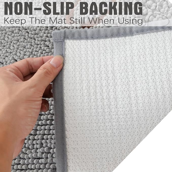 EXPAWLORER Dog Door Mat for Muddy Paws - Highly Absorbent Microfiber Rug, Soft Chenille Runner Indoor Outdoor Floor, Non-Slip Large Pet Paw Cleaning Washable Mud Mat for Bathroom, Grey