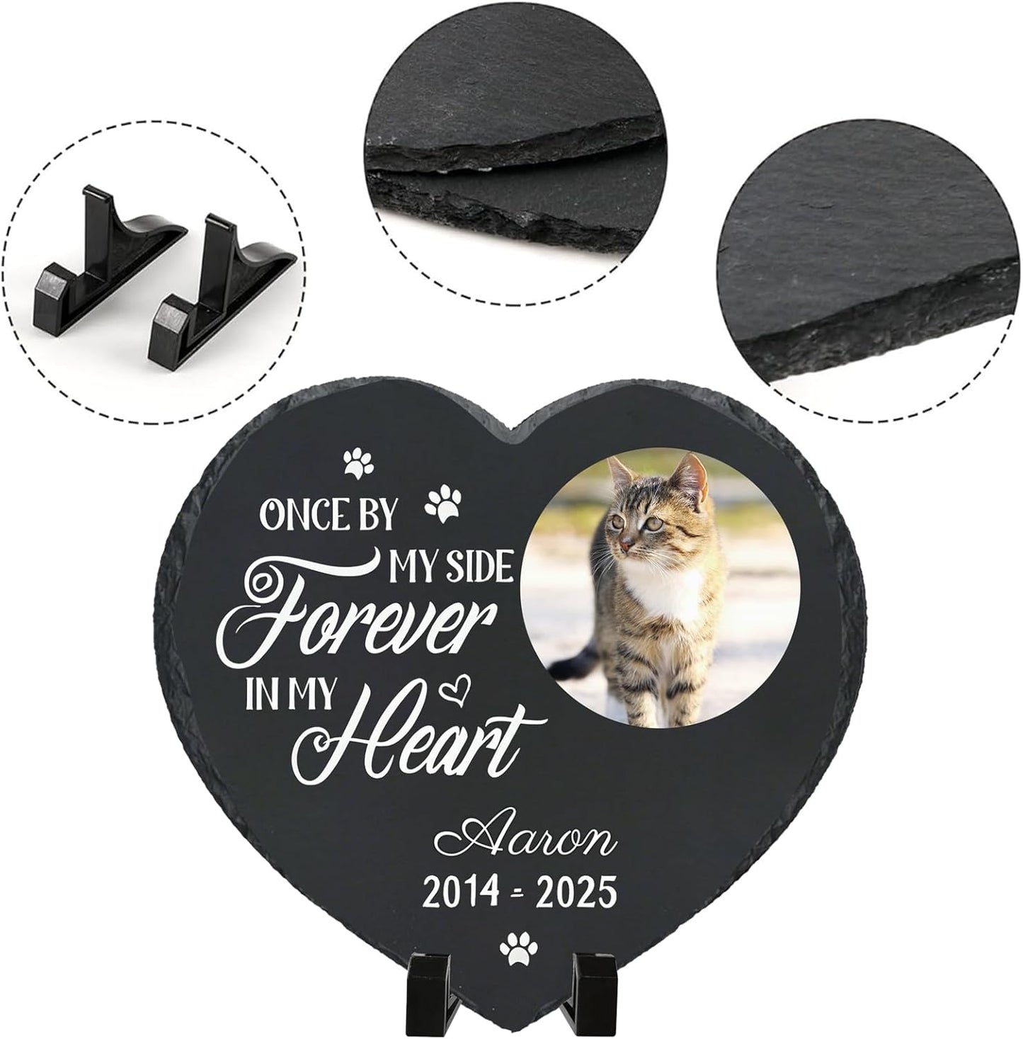 Personalized Pet Memorial Stone - Heart-Shaped Custom Cat Grave Marker with Engraved Name & Photo - Pest Grave Stone for Remembrance Dog/Cat Passing Away Sympathy Gifts (Style F)