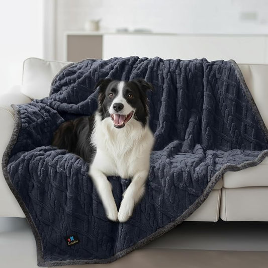 Waterproof Pet Blanket, Liquid Pee Proof Dog Blankets for Sofa Bed Couch, Reversible Sherpa Fleece Furniture Protector Cover for Small Medium Large Dogs Cats,Dark Grey Large（65" x 57"）