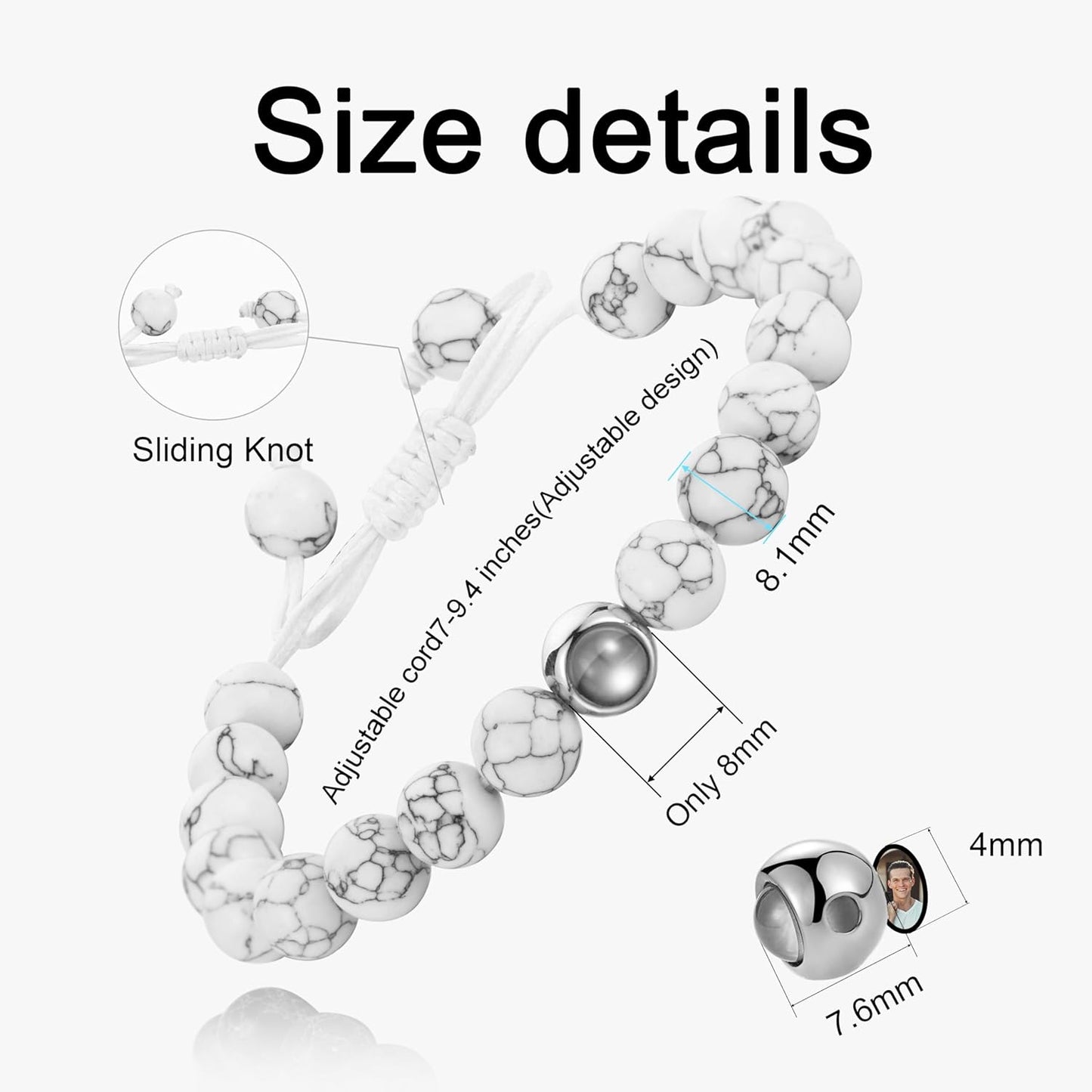 EMIRISTIC Custom Photo Bracelet - Personalized Picture Natural Stone Cuban Chain Bracelet - Any Special Day Gifts