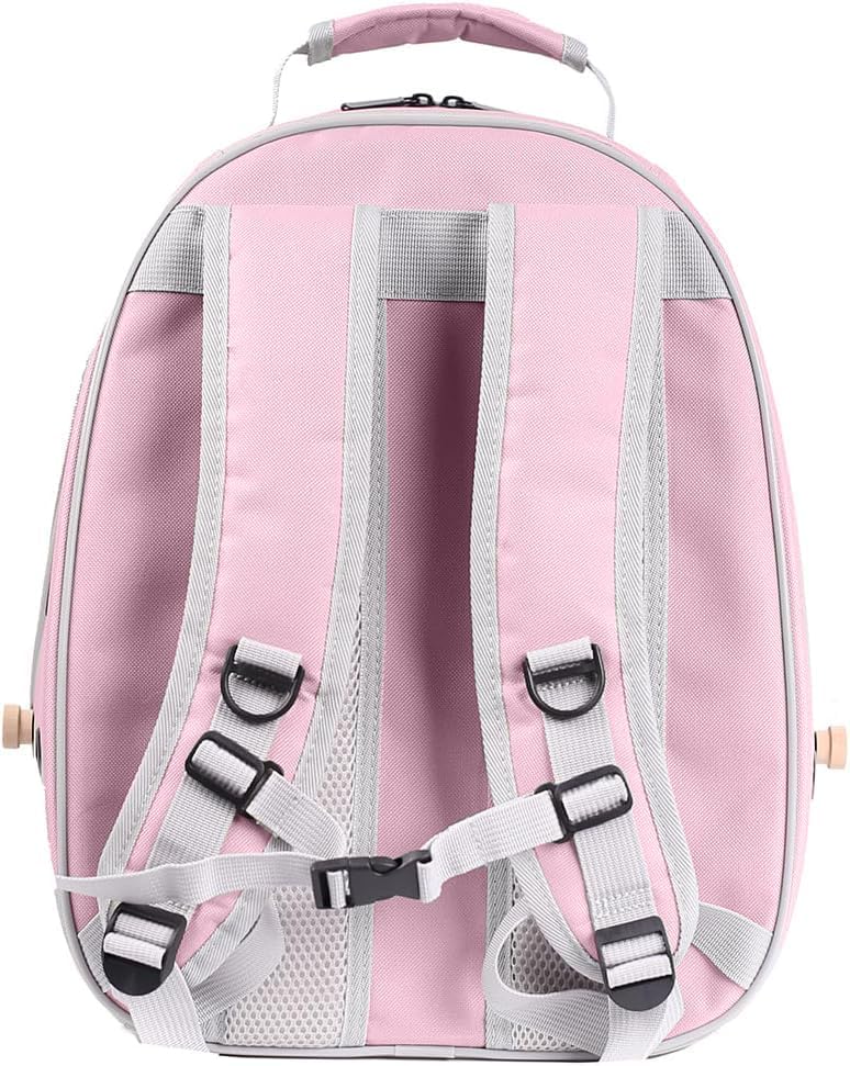 Bird Travel Backpack Carrier, Clear Bubble Window Transport Backpack for Birds, Space Capsule Astronaut Liked Vet Carry Book Bag for Parakeet Parrot (Pink, Multi Vents)