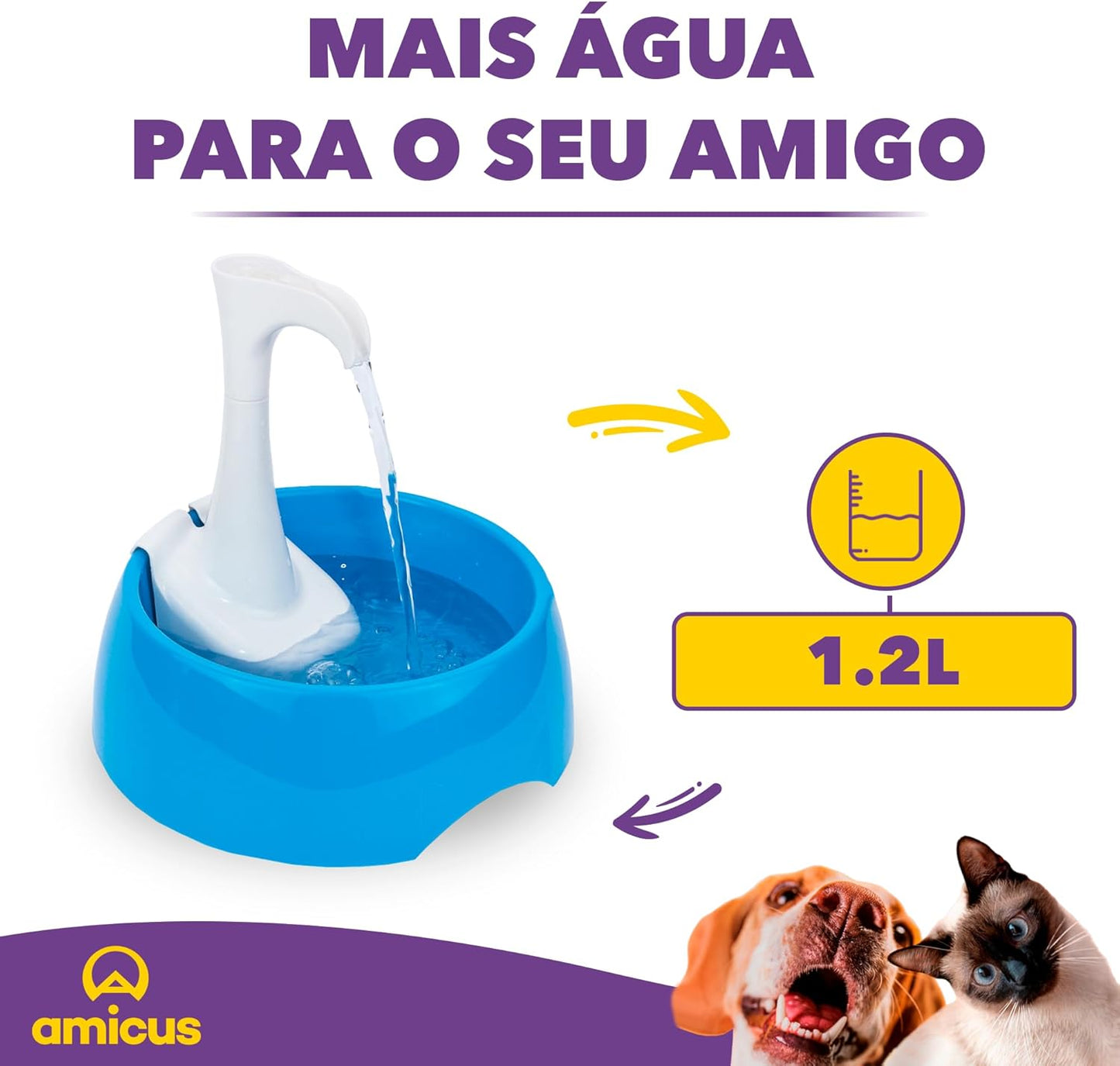 Aqua First Pet Water Fountain – Automatic Water Dispenser for Dogs, Cats, and Small Pets – Indoor Hydration Bowl – 1.2L/42 fl oz – Blue