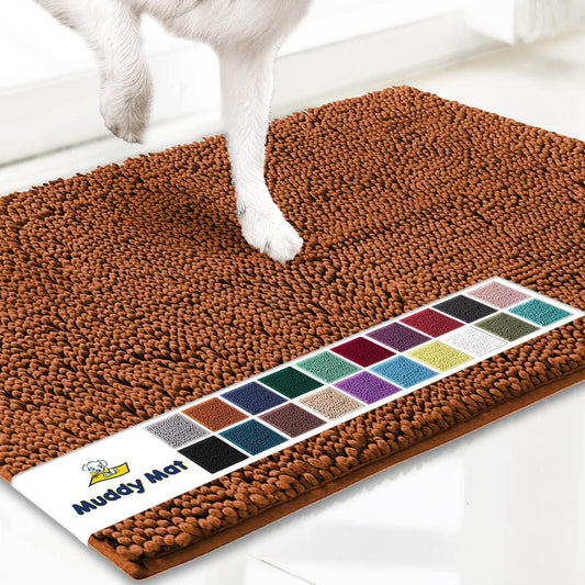 Muddy Mat® Shown on TV – Super Absorbent Microfiber Dog Door Mat for Muddy Paws, Non-Slip Washable Pet Rug, Quick Dry Chenille Entryway Carpet, Machine Washable Indoor Outdoor mat, Orange 30"x19"