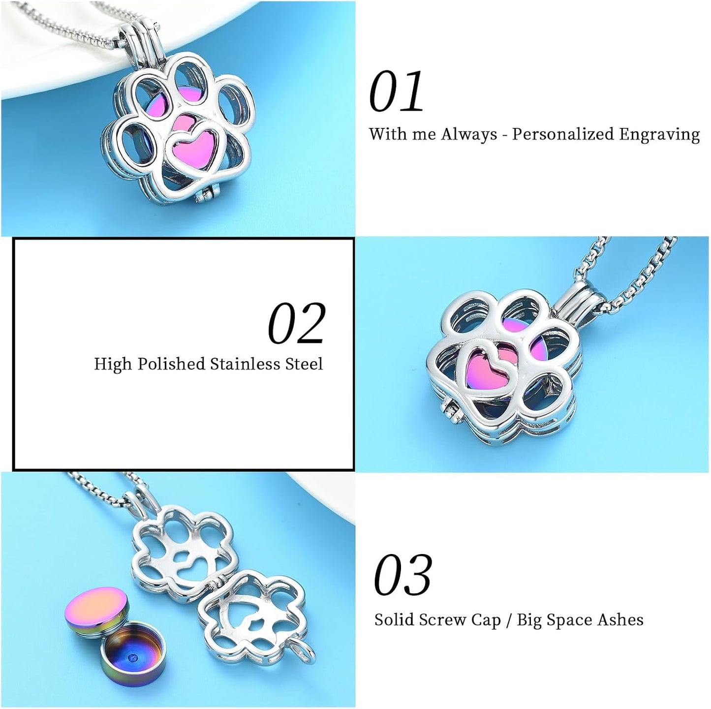 Oinsi Pet Cremation Jewelry For Ashes For Dog/Cat Paw Stainless Steel Memorial Locket Urn Necklace Inside Mini Case Keepsake Cremation Jewelry Women Men