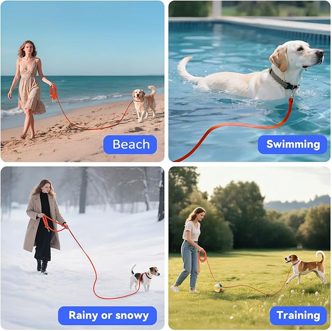 Waterproof Long Leash for Dogs Training 16FT/30FT/50FT, Long Dog Leash Heavy Duty Lead for Large Medium Small Dogs Outside Walking, Playing, Camping, or Yard(Orange 50FT)