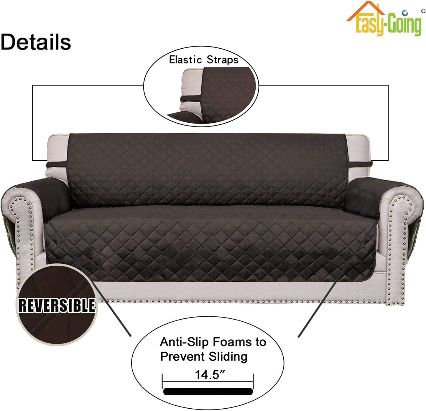 Easy-Going Reversible Oversized Couch Cover for 3 Cushion Couch Sofa Cover for Dogs Water Resistant Furniture Protector Cover with Foam Sticks for Pet (Oversized Sofa, Chocolate/Chocolate)