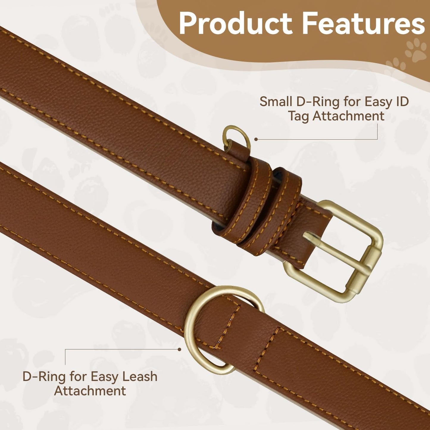 Dog Collar Soft Padded Heavy Duty Strong Collars Comfortable Basic Pet Collar with Adjustable Rust-Proof Metal Buckle Best Gift for Small Medium Large,Brown,S