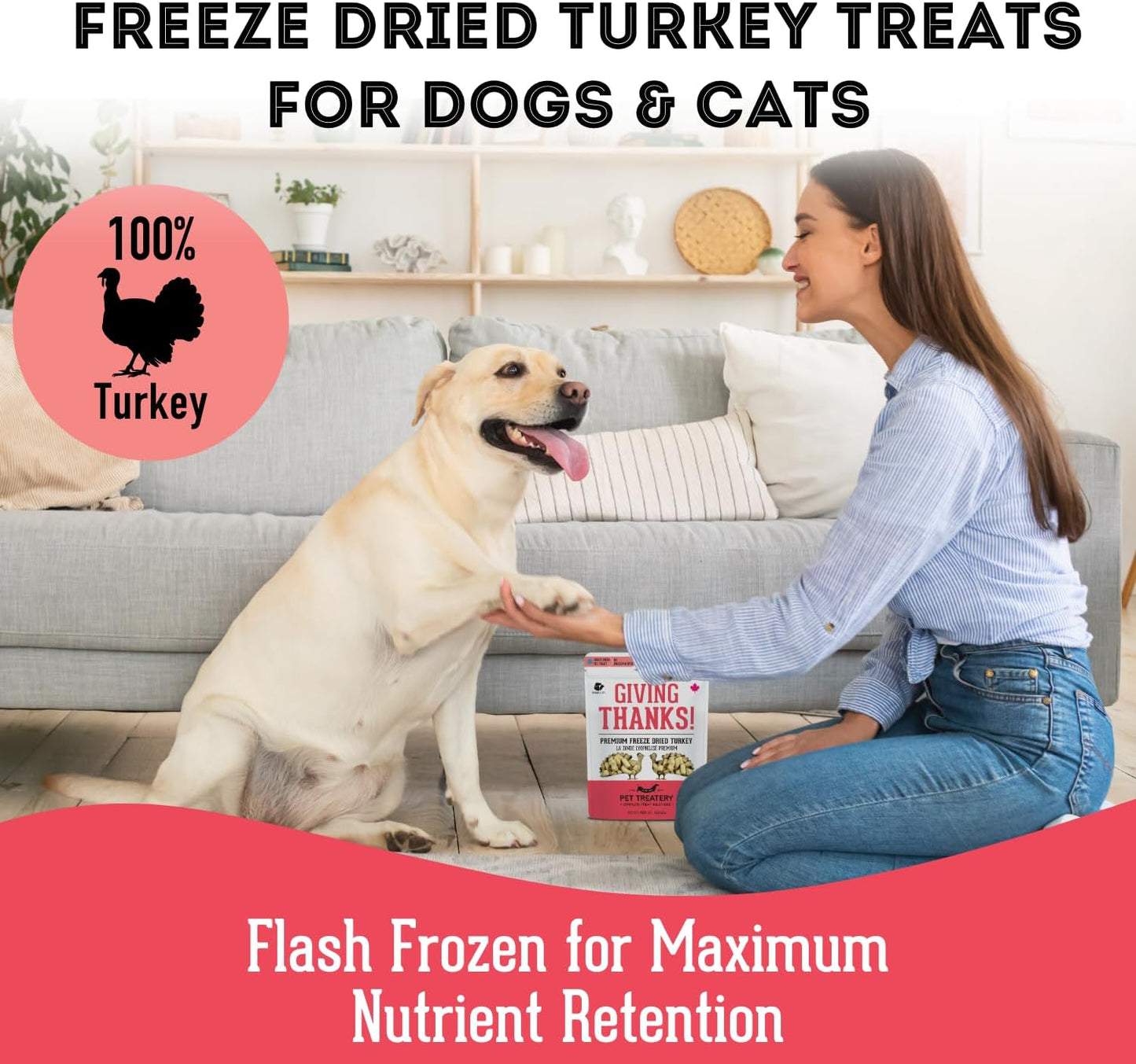 Freeze Dried Turkey Treats for Dogs & Cats (1.76 oz, Pack of 1) - Single Ingredient Flash Frozen to Maintain Nutrients Vitamins and Healthy Oils Made in Canada