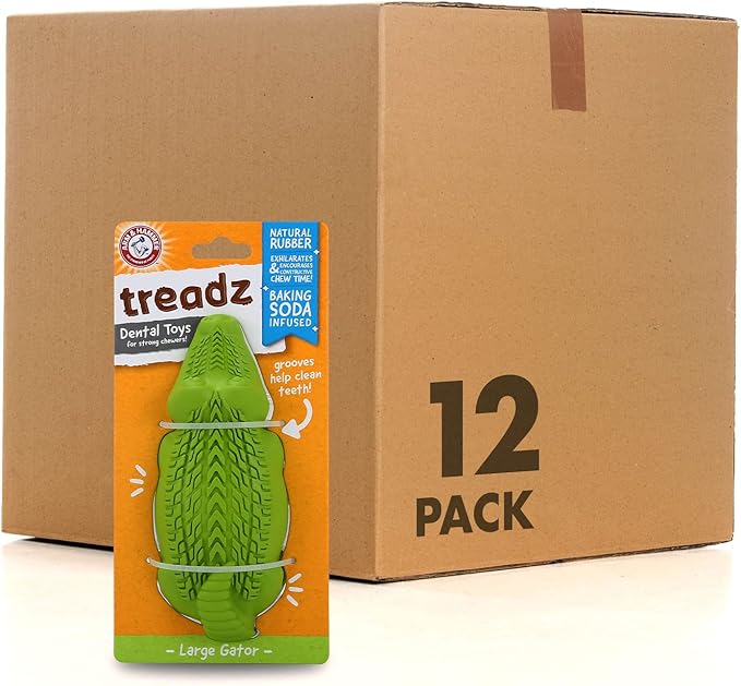 Arm & Hammer for Pets Super Treadz Gator Chew Toy - Best Chew Toys Reduce Plaque & Tartar Buildup Without Brushing - for Dogs up to 35 Lbs (Pack of 12)