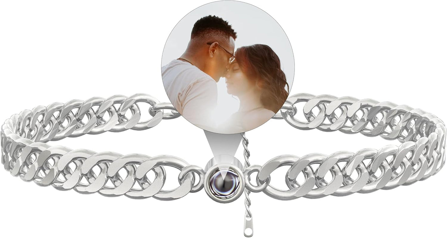 EMIRISTIC Custom Photo Bracelet - Personalized Picture Natural Stone Cuban Chain Bracelet - Any Special Day Gifts