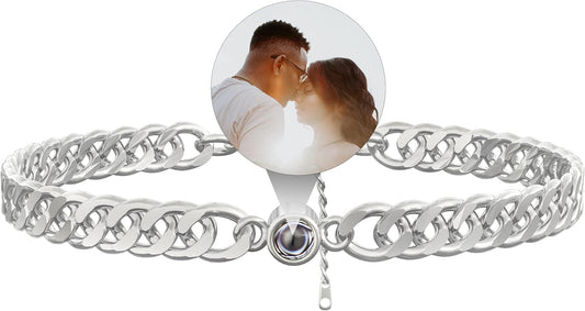 EMIRISTIC Custom Photo Bracelet - Personalized Picture Natural Stone Cuban Chain Bracelet - Any Special Day Gifts