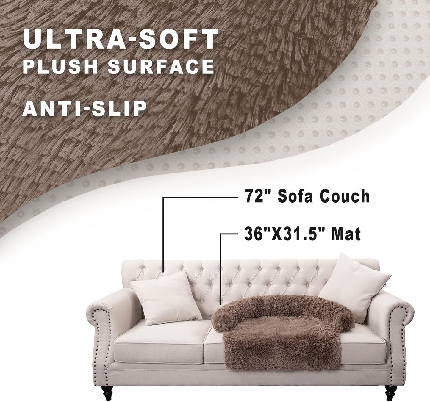 Calming Dogs/Cats Bed Mats, Dog Pad Washable Removable Couch Cover, Plush Long Fur Mat for Pets, Waterproof Lining, Perfect for Small, Medium and Large Dogs and Cats (Desert Brown, 36"x31")