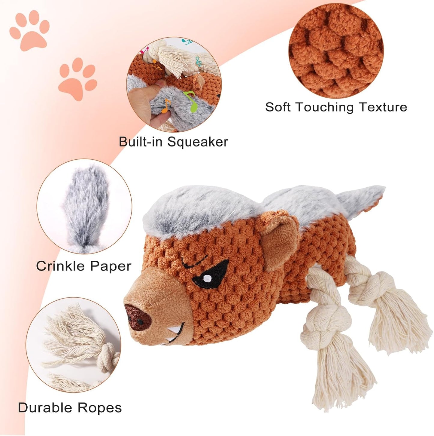 Dog Toys - Squeaky Interactive Plush Dog Toy with Rope, Chew Toy for Large Dogs, Small Dogs & Puppies - Tug of War Dog Toy for Aggressive Chewers, Pet Toys for Dogs