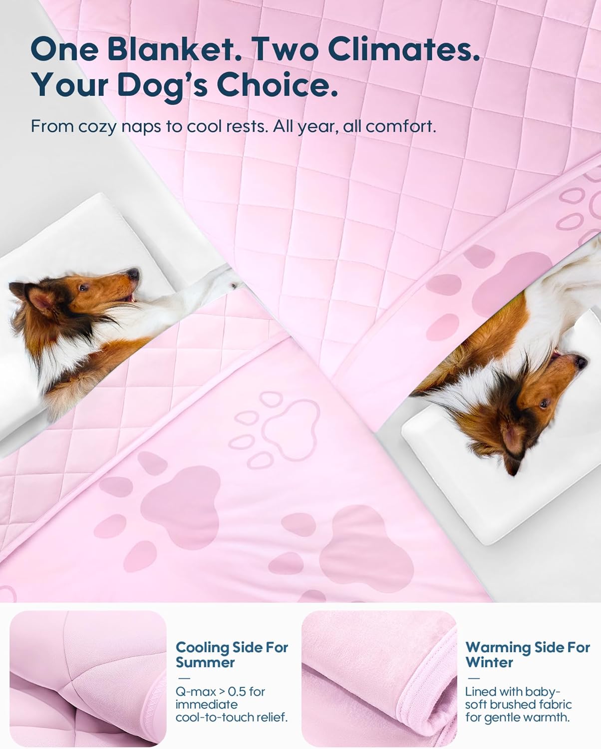 KASBAH Cooling Blanket for Dogs Waterproof Dog Blanket for Couch Bed Car Seat Washable Pet Blankets Reversible Design (Cool,Warm) Q-MAX>0.5 Dog Cooling Mat in 3 Sizes for Small, Medium & Large Dogs