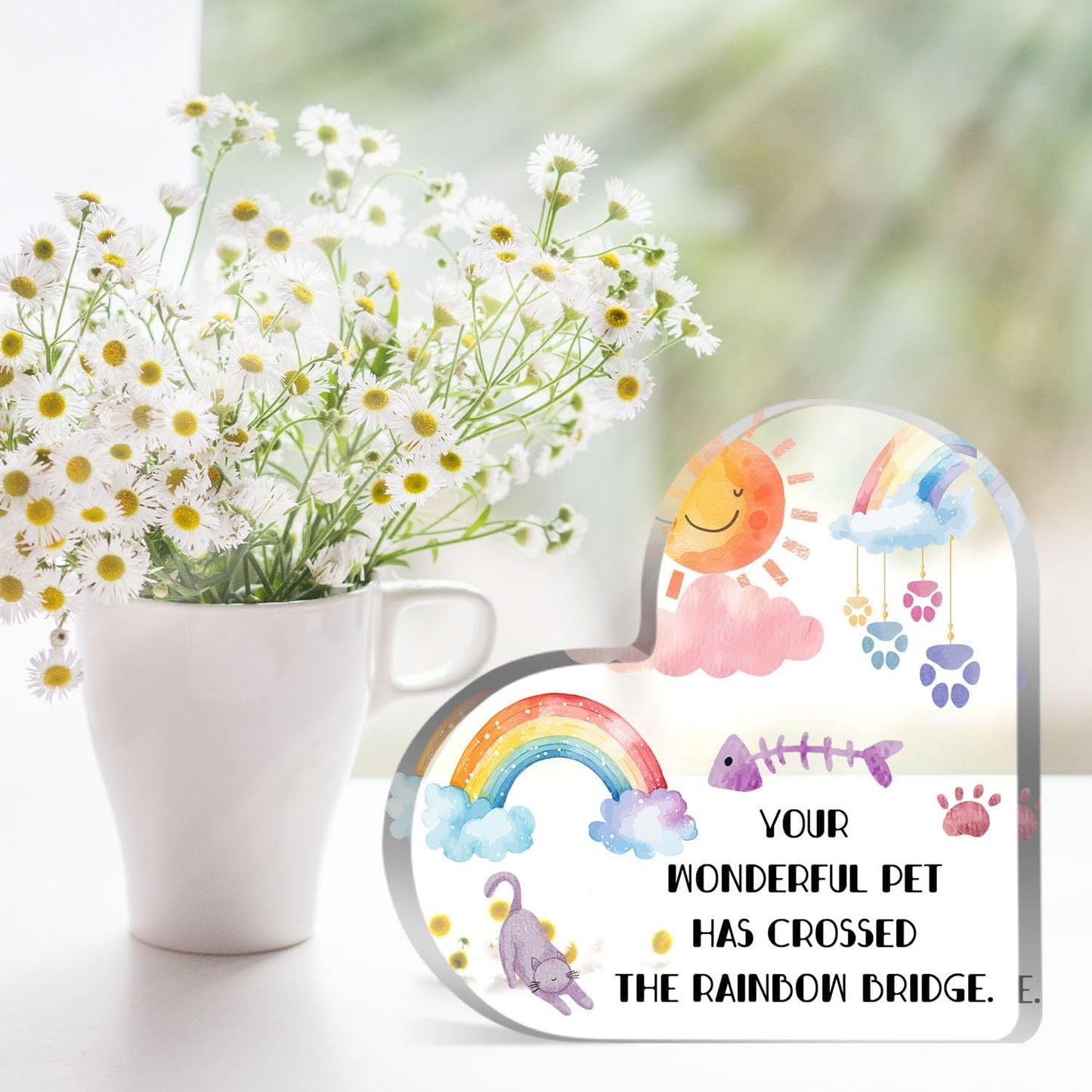 Cat Memorial Gifts for Loss of Cat, Pet Memorial Acrylic Rainbow Bridge Decorations Condolences Gifts for Pet Loss Remembrance Keepsake, Beloved Pet Cat Sympathy Gifts