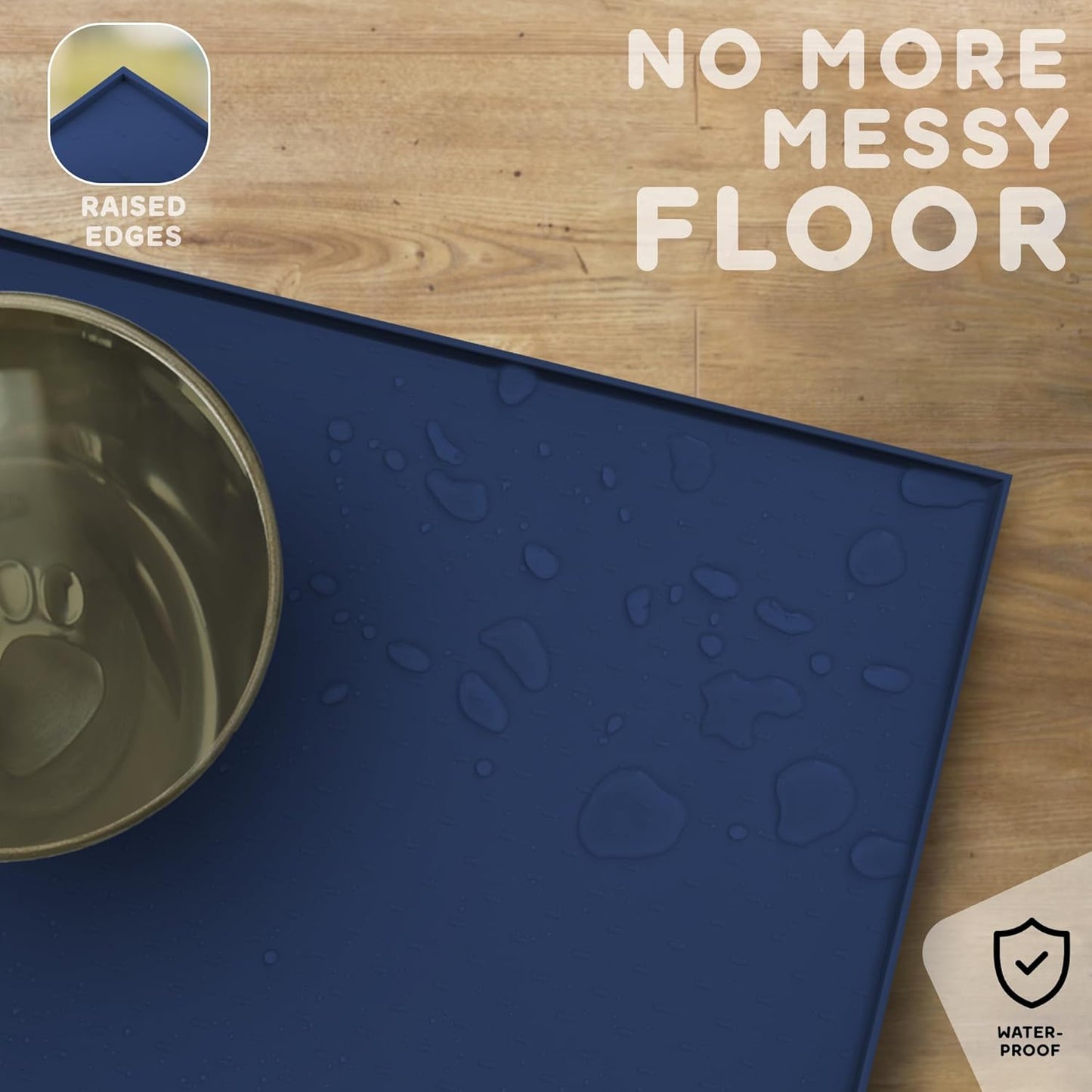 Dog Food Mat - 24x15 Raised Edges Dogs Mat for Food and Water Prevent Spill, Waterproof Cat Food Mats Protect Floors, Easy Clean Dog Bowl Mats for Food and Water, Silicone Pet Feeding Placemats Navy
