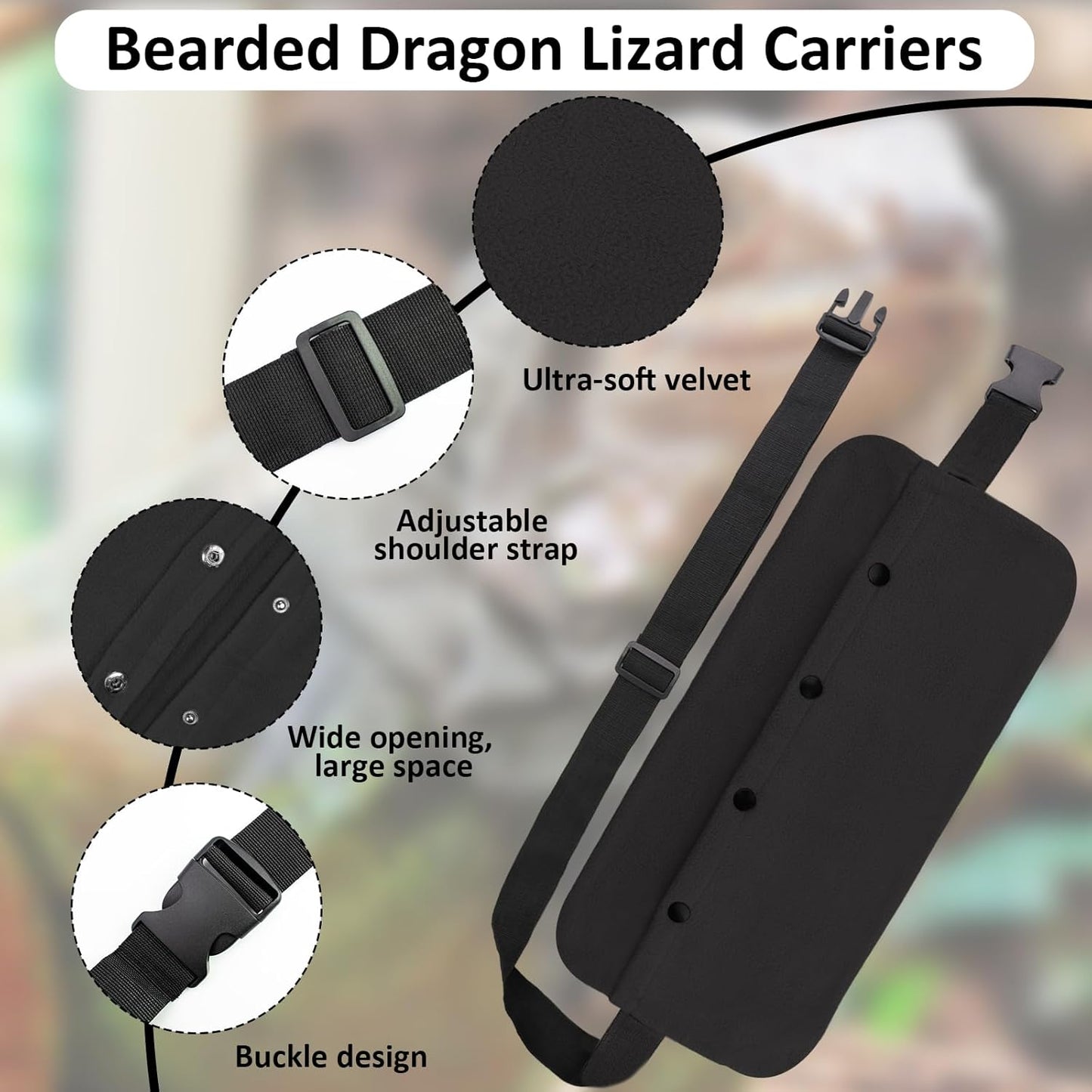 Bearded Dragon Leash and Harness Set, Bearded Dragon Accessories(Include Chest Pack, Lizard Leash), Bearded Dragon Decor Suit for Outdoor Travel-Black