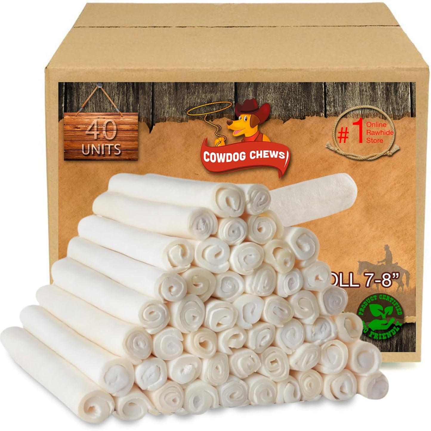 Cowdog Chews Beefhide Roll (7-8 inch) Long Lasting Dog Treat Bone, Great for Dental Health and Aggressive Chewers (40 Count)