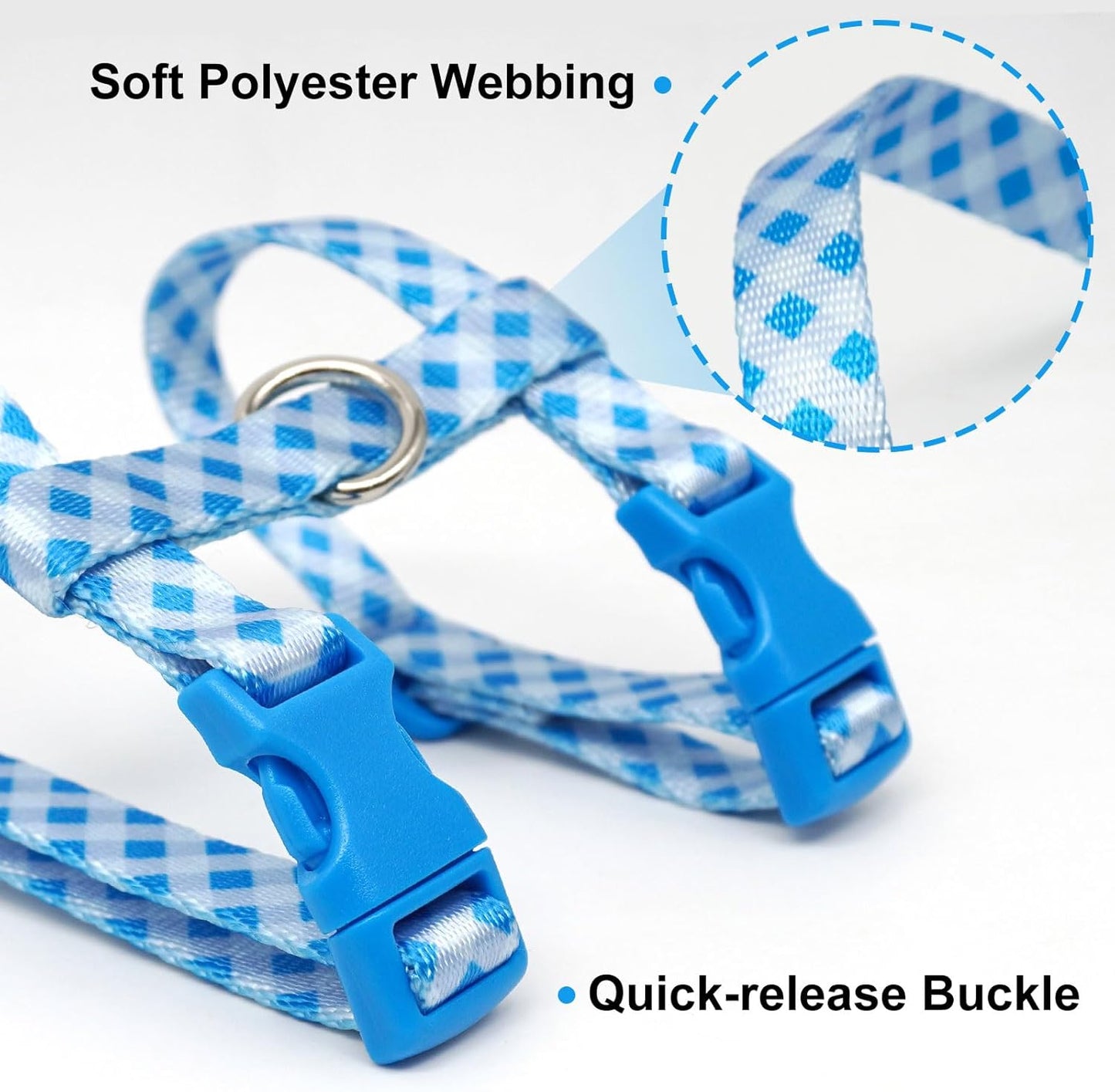 azuza Cat Harness and Leash Set for Safe Walking and Travel, Escape Proof Cat Harness, Lightweight Soft and Comfortable, Adjustable Kitten Harness for Small Medium Large Cats, Blue Plaid