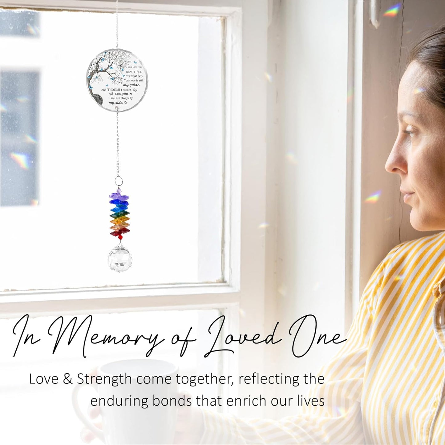 Memorial Suncatcher - Sympathy Gift for Loss of Loved One - Crystal Rainbow Maker - Bereavement Keepsake - Hanging Crystal Decor - Loss of Family Friend Pet - Ornament
