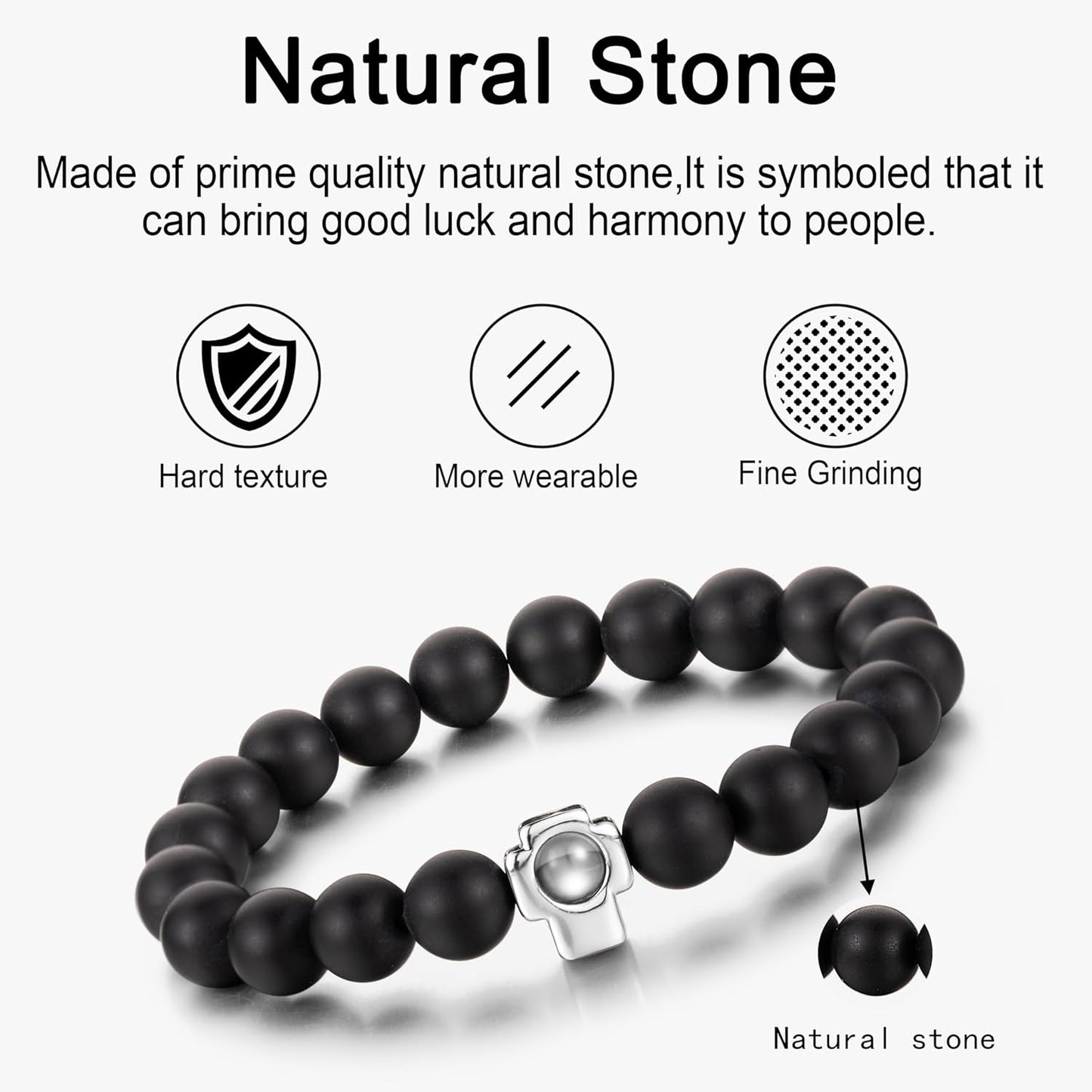 EMIRISTIC Custom Photo Bracelet - Personalized Picture Natural Stone Cuban Chain Bracelet - Any Special Day Gifts