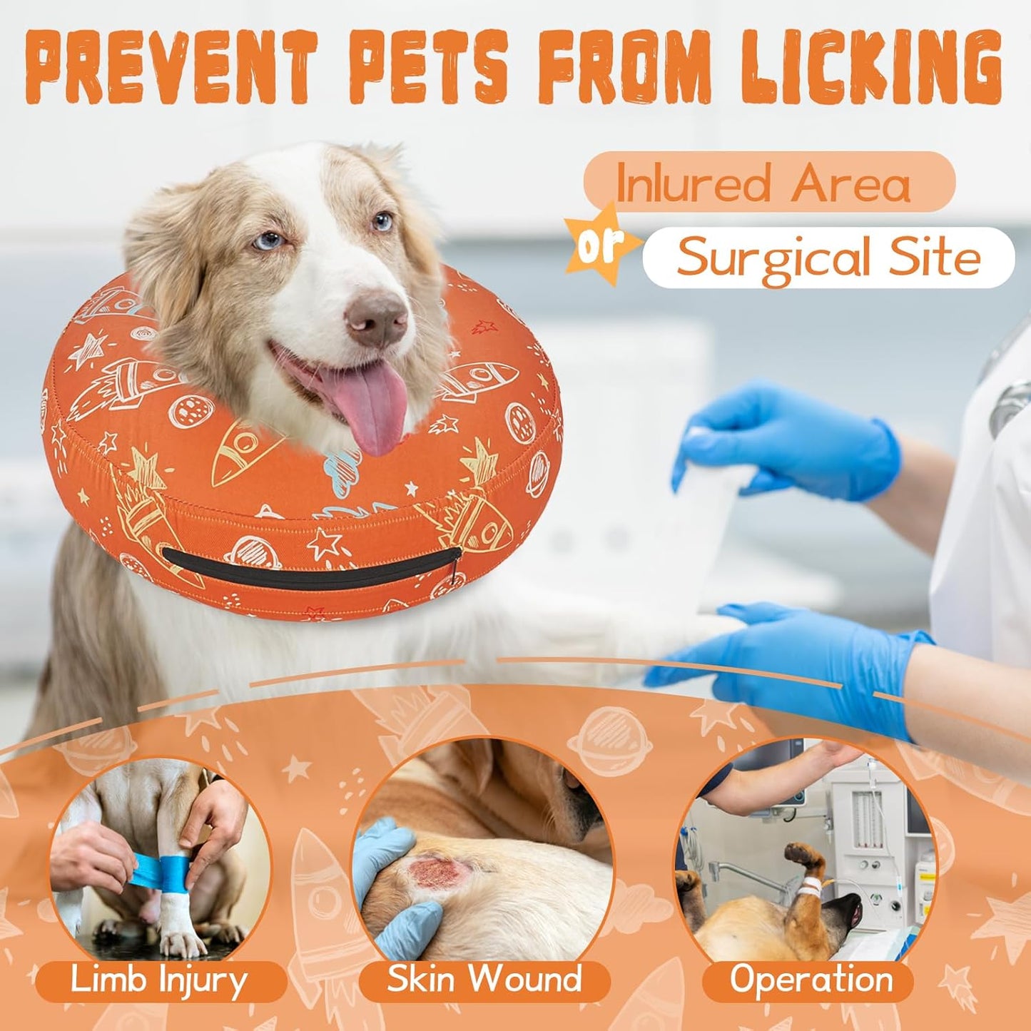 Inflatable Dog Cone Collar for After Surgery, Dog Donut Collar After Surgery, Soft Pet Cone for Small Medium Large Dogs to Stop Licking