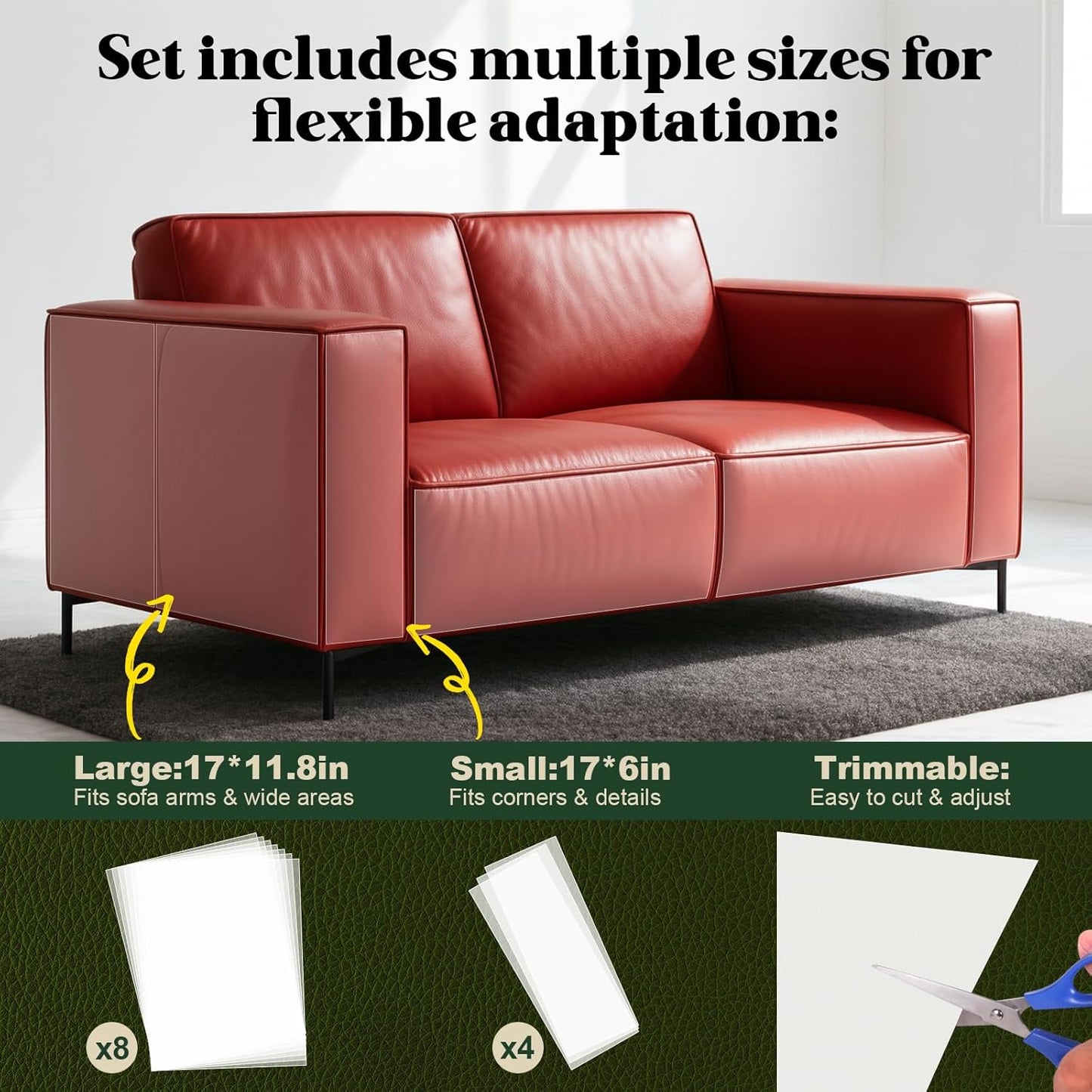 Anti Cat Scratch Furniture Protector for Leather Furniture,12 Pcs Self-Adhesive Cuttable Couch Protector from Cat Claws, Easy to Apply and Remove,No Pins