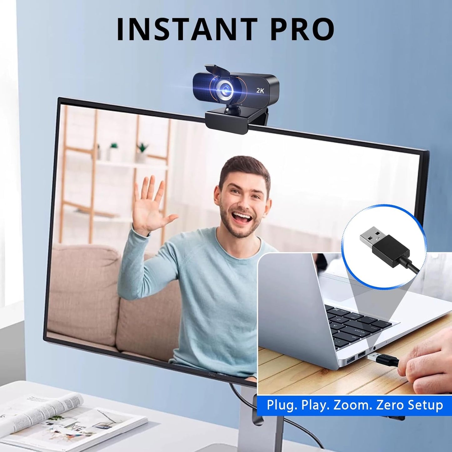 HD 2K External Camera for Computer Monitor with Microphone, Webcam for Laptop/Desktop/Mac/PC, Wide Angle USB C, Plug and Play, Privacy Cover, Web Cam with Tripod/Stand for Streaming/Zoom GQ