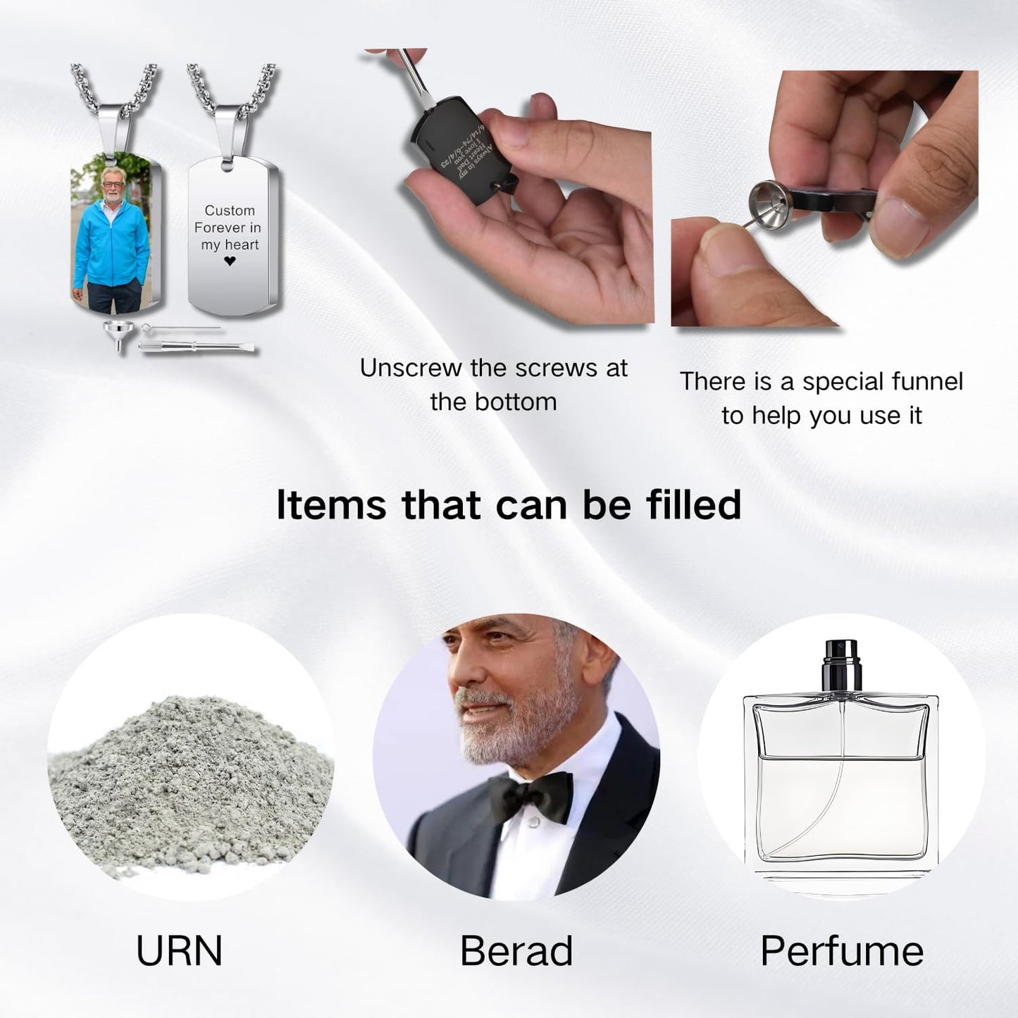 Personalized Ashes Necklace for Men Women Pet Custom Photo Text Urn Necklace Customized Engraving Holder Memorial Cremation Jewelry Keepsake Memorial Gifts