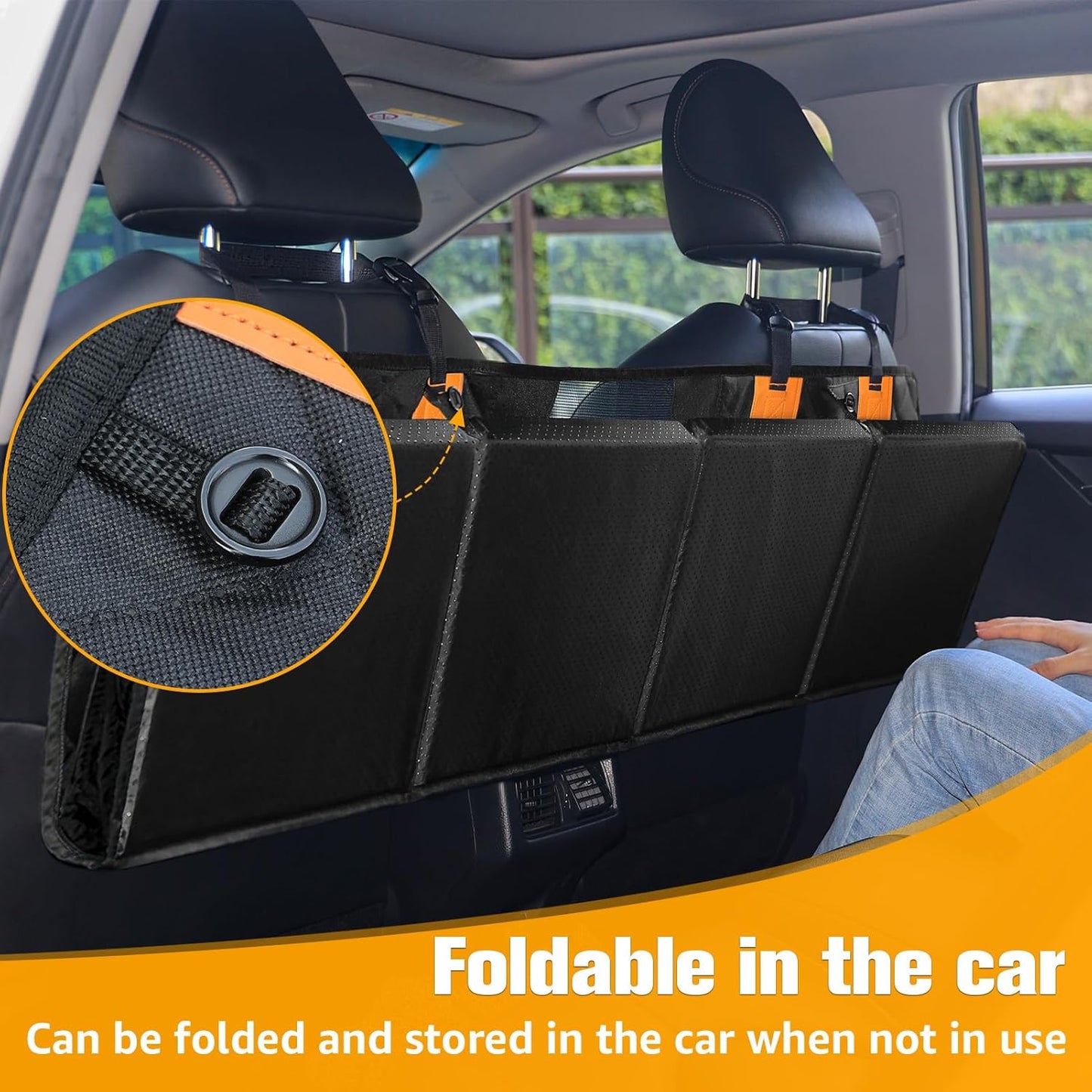 Back Seat Extender for Dogs, Hard Bottom Dog Car Seat Cover - Supports 400lbs, Rear Seat Pet Cover with Mesh Window, Waterproof Dog Hammock for Car SUV and Trucks