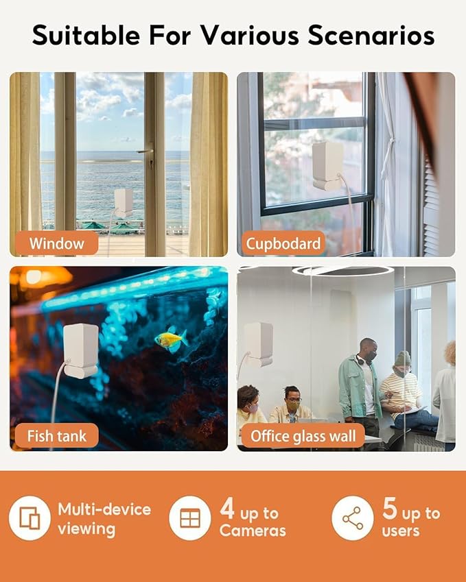 5MP 2K Window Camera,2.4GHz & WiFi Indoor Cameras for Home Security,Dog Camera with Mounting Sticker Al Color Night Vision,Person & Motion Detection, (Light White)