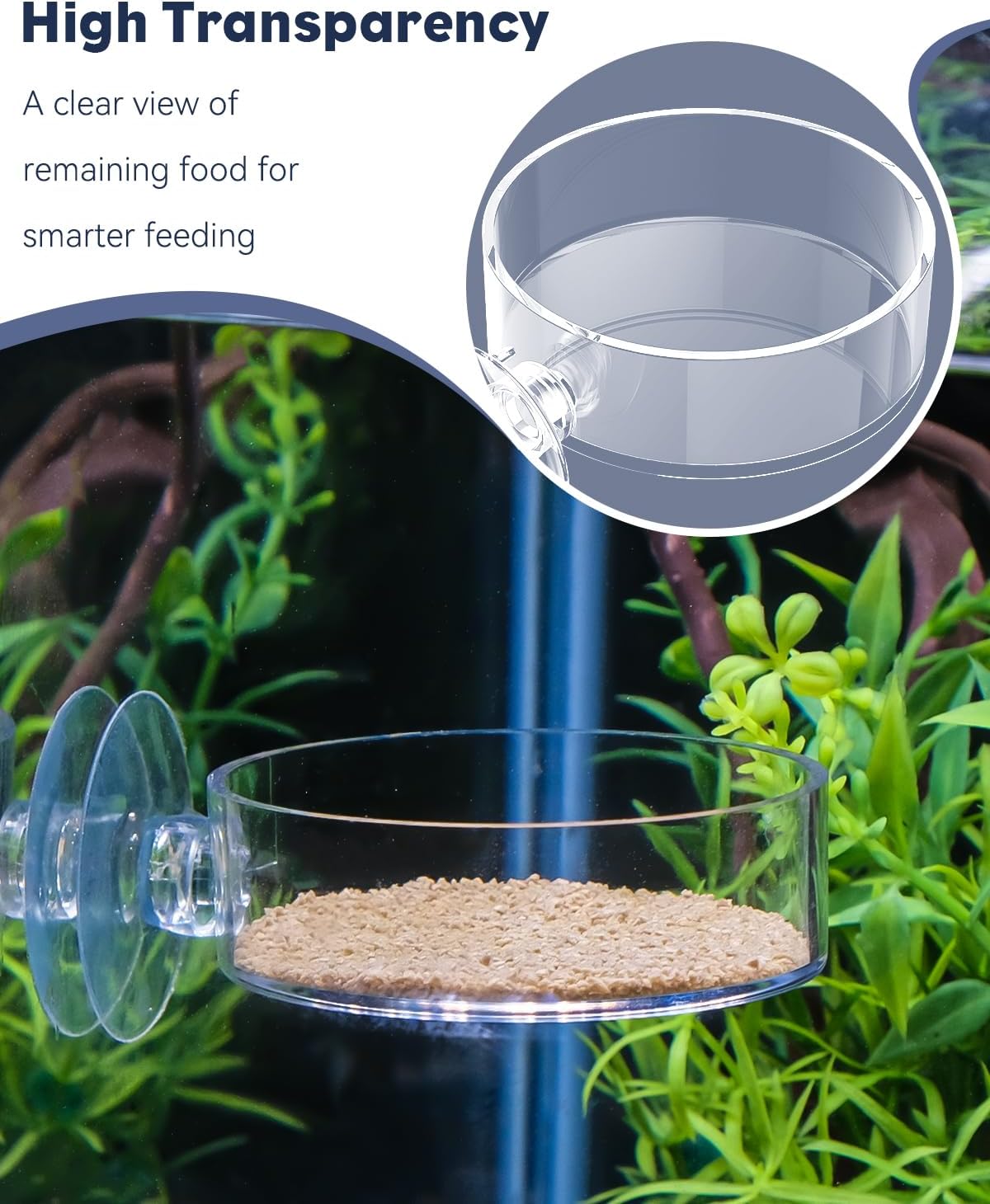 Pawfly Shrimp Feeding Dish with Suction Cup, Clear Acrylic Aquarium Shrimp Feeder Dish, Fish Feeding Tray for Freshwater and Saltwater Tanks
