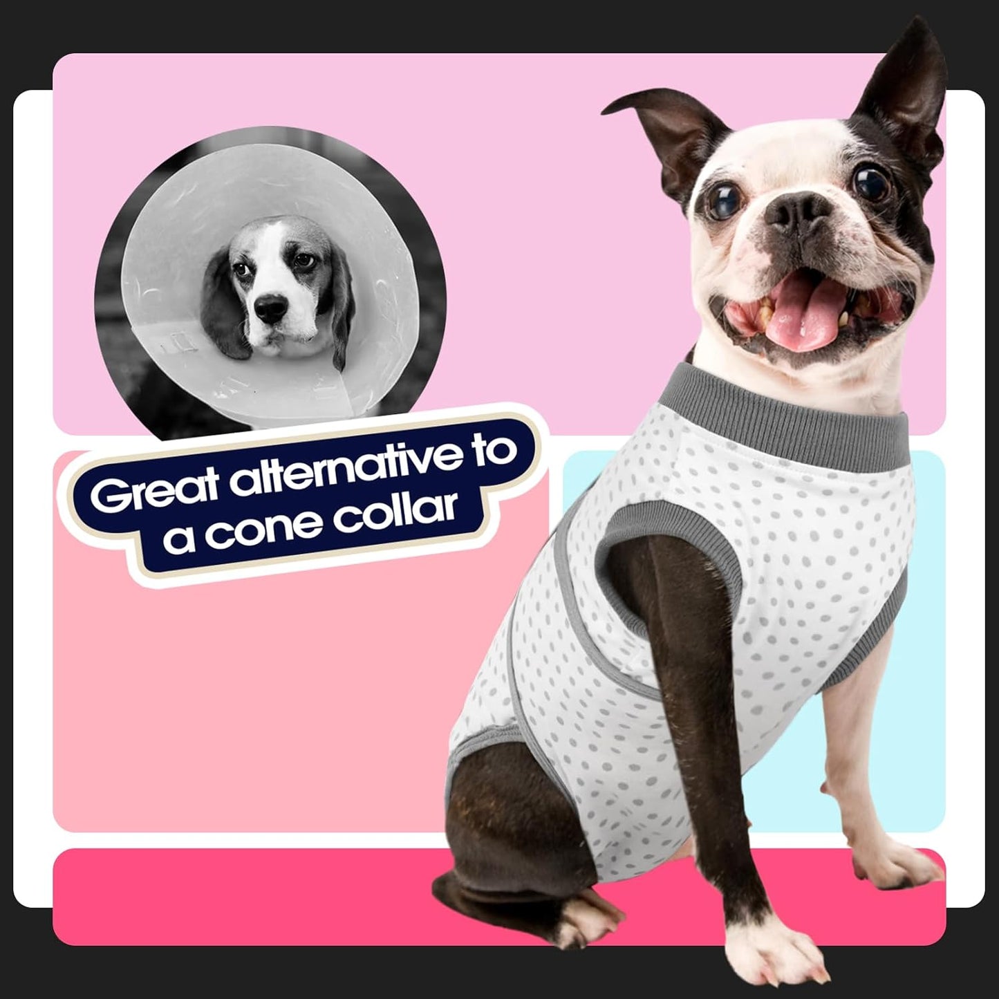 FUAMEY Dog Recovery Suit Male,Dogs Surgery Neuter Suits Puppy Spay Shirts for Female Protect Dog's Skin Anti Licking Abdominal Wounds Doggie Onesie Pet Bodysuit Alternative to Cone Polka Dot XXL