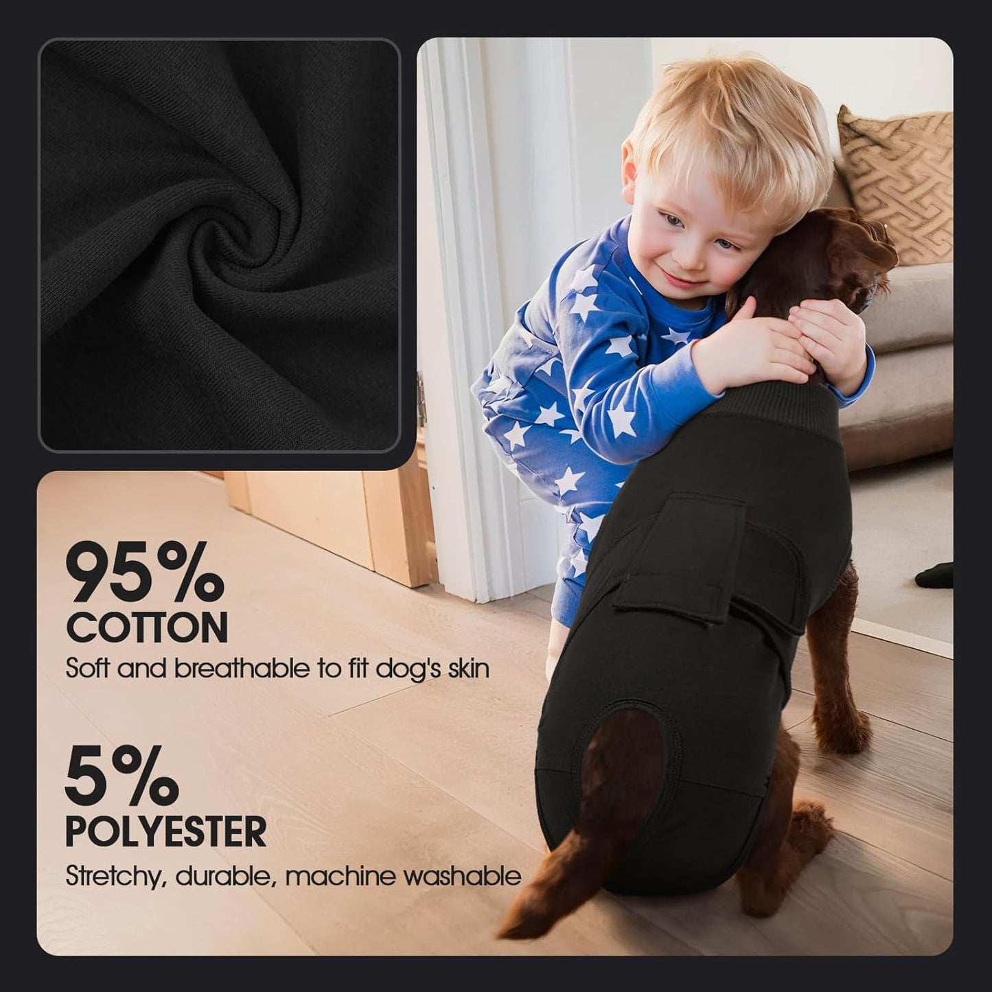 FUAMEY Dog Recovery Suit Male,Dogs Surgery Neuter Suits Puppy Spay Shirts for Female Protect Dog's Skin Anti Licking Abdominal Wounds Doggie Onesie Pet Bodysuit Alternative to Cone Black S