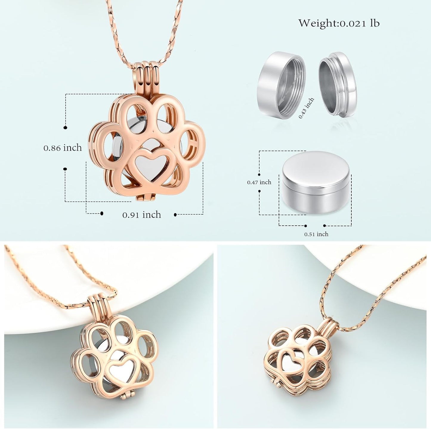 Imrsanl Pet Ashes Necklace Cremation Jewelry for Cat Dog Ashes Pendant Paw Print Urn Necklace for Women Men Keepsake Jewelry for Memorial Locket