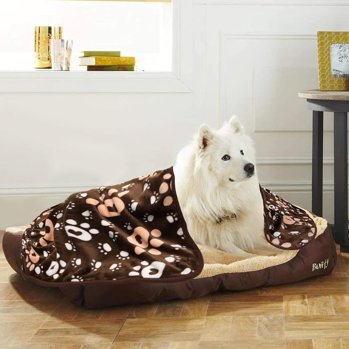 Dog Blanket, Soft Fleece Dog Blankets for Large Dogs, Fluffy Flannel Pet Cat Puppy Blanket Mat Cover for Bed Couch, Cute Paw Print Throw Blanket for Dogs, Brown 50"X40"