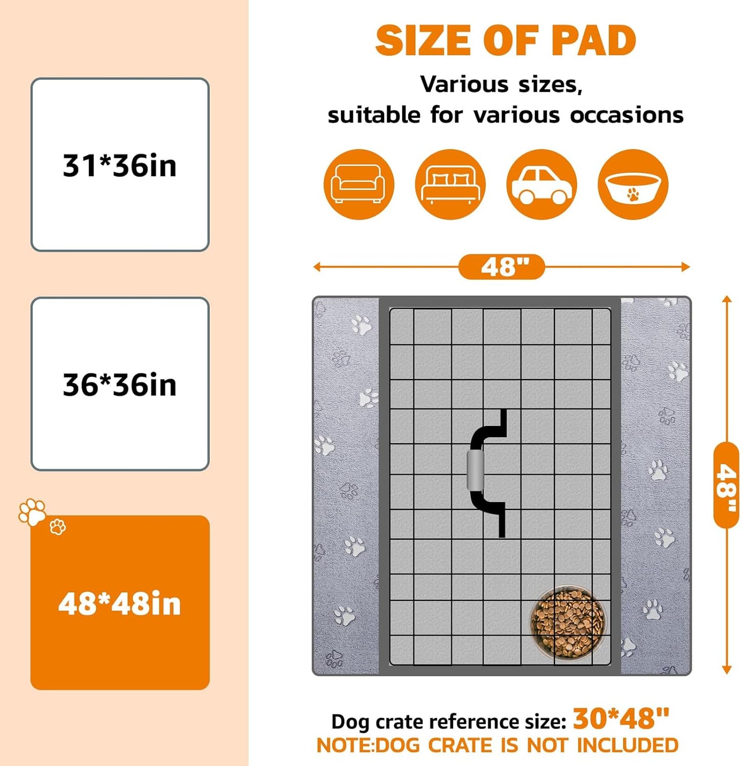 LOOBANI Washable Pee Pads for Dogs, Reusable Pee Pads for Dog Mat Puppy Pads Training Pads Non Slip Whelping Pad for Dog Playpen, Crate, Car, Grey 2 Pack 48 x 48 in