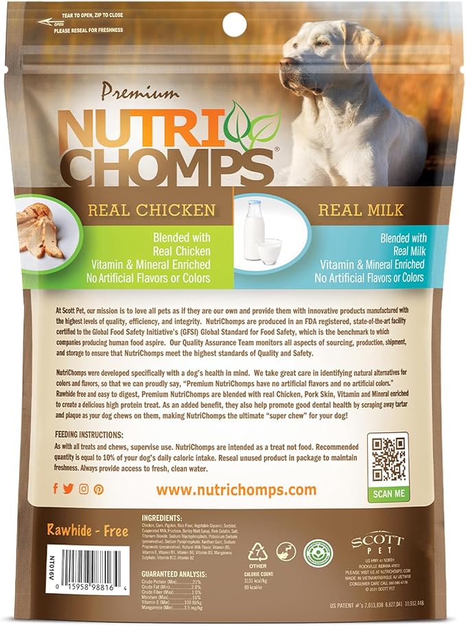 NutriChomps 9-inch Braid, Rawhide-Free Dog Treats, Easy to Digest, Healthy, 4 Count Milk