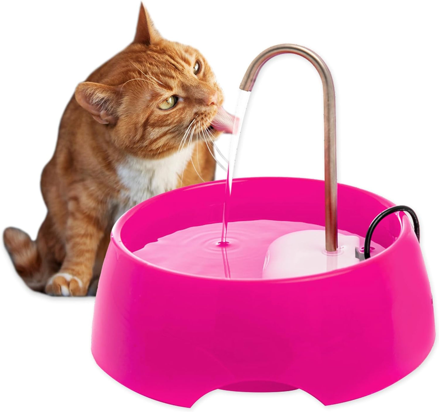 Aqua MINI Portable Pet Water Fountain - Automatic Drinking Bowl for Cats and Dogs - Stainless Steel Faucet - Replaceable Filters - Easy Cleaning - Ideal for Multiple Pets - 1.2L/42 fl oz - Pink