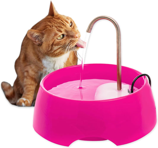 Aqua MINI Portable Pet Water Fountain - Automatic Drinking Bowl for Cats and Dogs - Stainless Steel Faucet - Replaceable Filters - Easy Cleaning - Ideal for Multiple Pets - 1.2L/42 fl oz - Pink