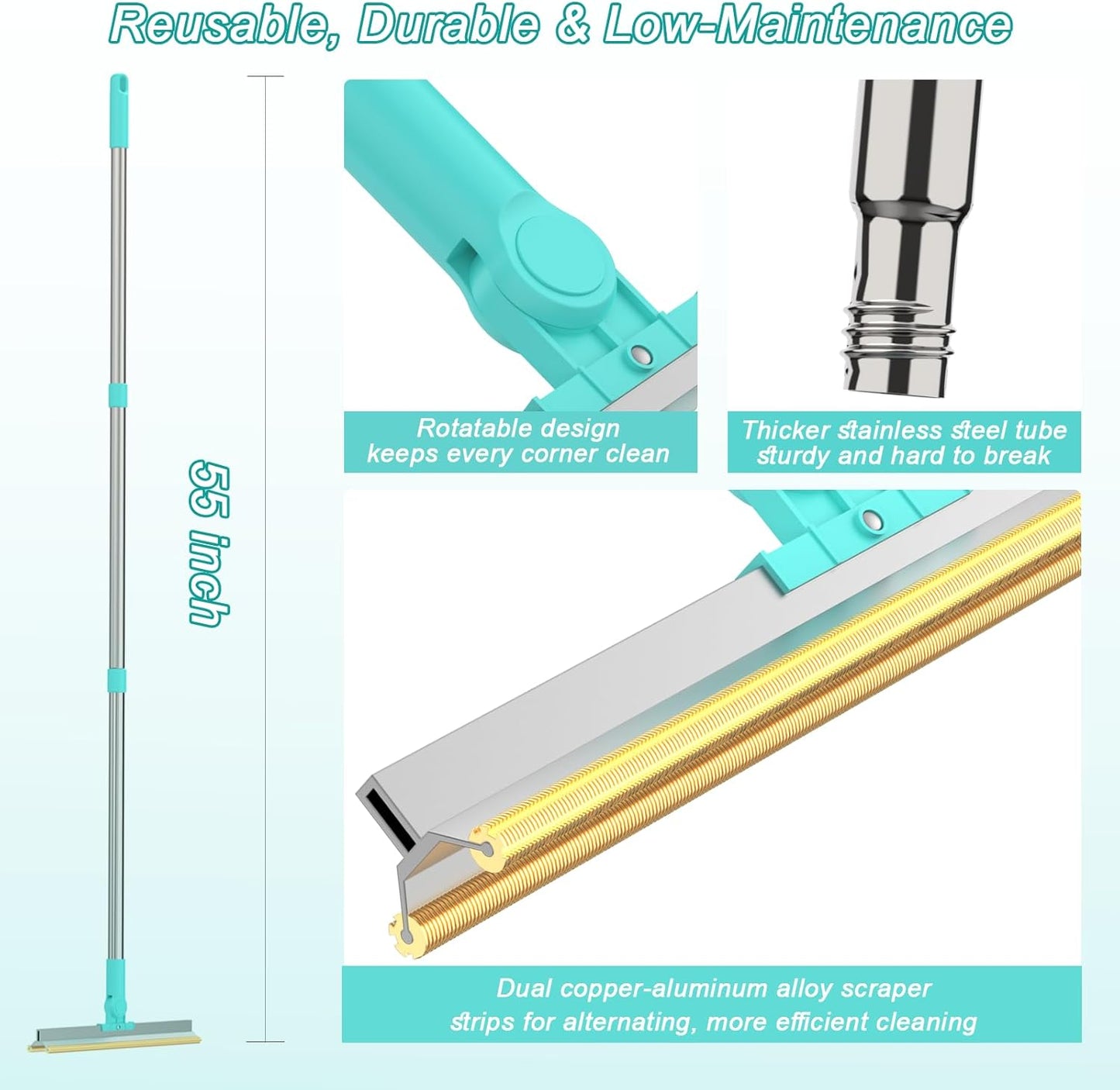 Carpet Rake for Pet Hair Removal - Reusable with Adjustable Long Handle, Dog & Cat Fur Brush & Scraper for Rugs, Floor Mats, Couches, Furniture and Car Interiors