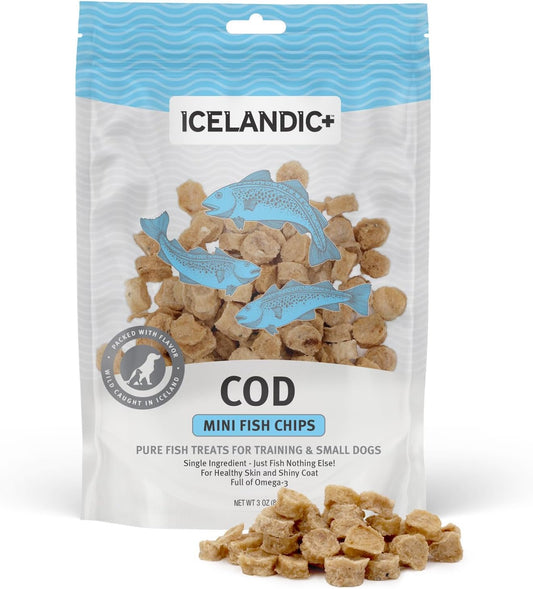 Icelandic+ Mini Fish Chips: Cod - 2.5oz Bag, Dog Treats, Wild-Caught & Air-Dried, Single Ingredient Crunchy Pet Snacks, Just The Fish Nothing Else