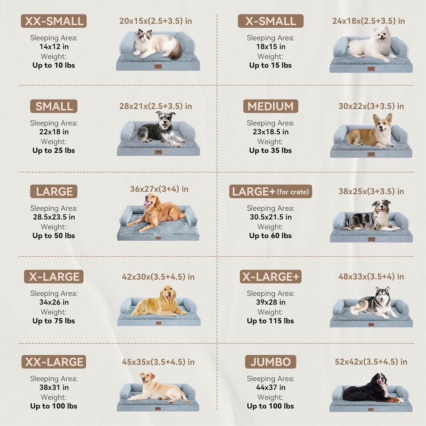 Large Dog Bed Orthopedic Washable, Big Large XXXLarge Dogs, Orthopedic Grey Extra Dog Bed with Waterproof Cover and Removable Egg Foam, Couch Bed Bolster