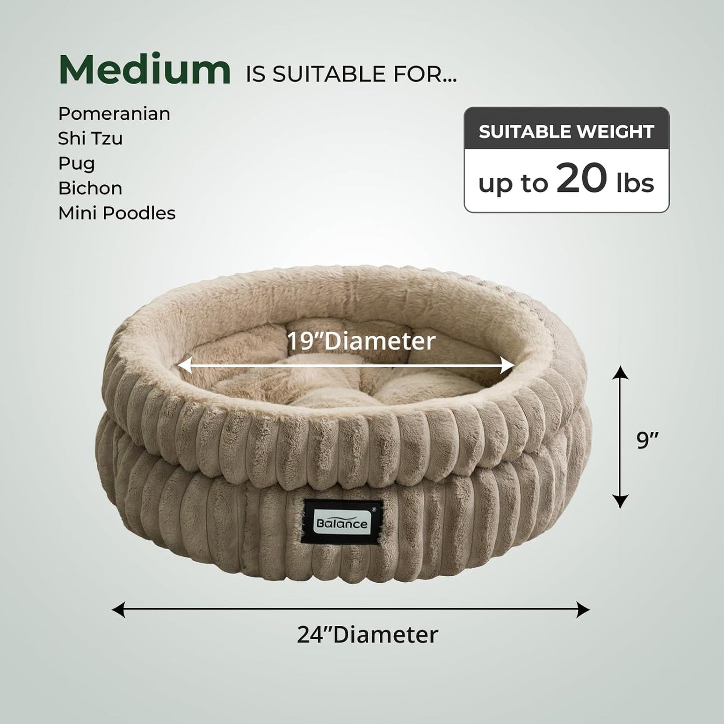 BALANCE Cat Bed Kitten Bed, Washable Round Cat Beds for Indoor Cats,Super Soft Plush Faux Fur Pet Bed for Puppy and Kitten with Anti-Slip Bottom