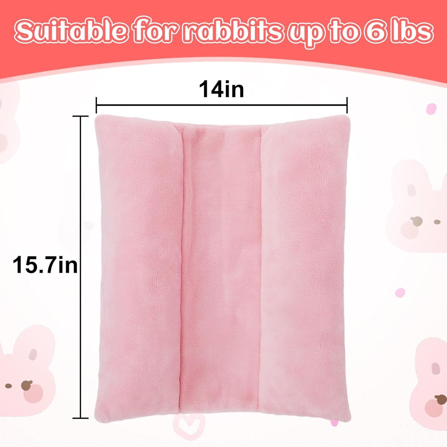MEWTOGO 15.7 x 14In Rabbit Bed, Thickened Soft Bunny Bed, Cuddle Cushion Plush Mat with Cotton Lounger Pillows, Small Pet Flop Mat for Cage Sleeping Indoor, Pink