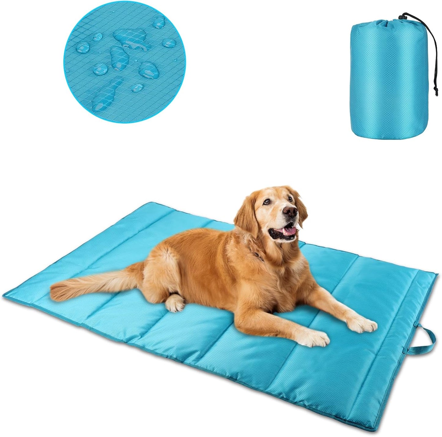 BWOGUE Large Outdoor Dog Bed, Portable Waterproof Camping Mat, Washable Travel Mat with Carry Bag for Medium and Large Dogs, 47"X27" (Blue)